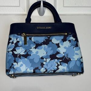 Michael Kors MK Hailee Kellen XS Satchel purse bag floral navy blue saff leather